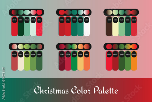 6 different christmas color palettes with gradient color 