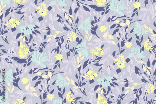 Beautiful floral motif. flowers intertwined in a seamless pattern on a gentle background