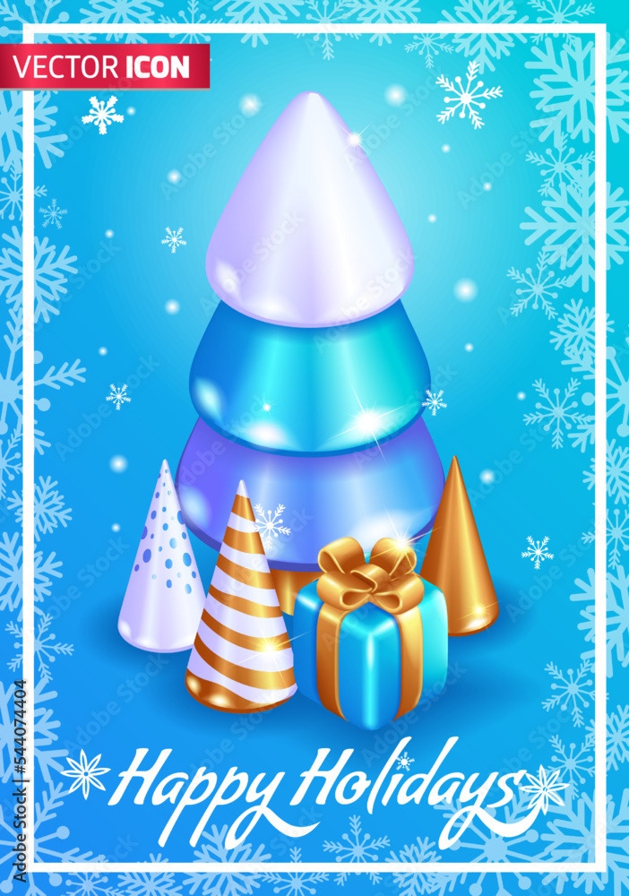 Realistic 3D Isometric illustration. Happy New Year 2023, Christmas