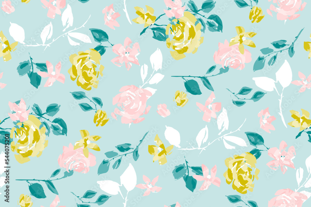 Beautiful floral motif. roses intertwined in a seamless pattern on a gentle background