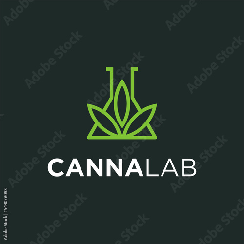 cannabis hemp marijuana and Laboratory logo outline line art