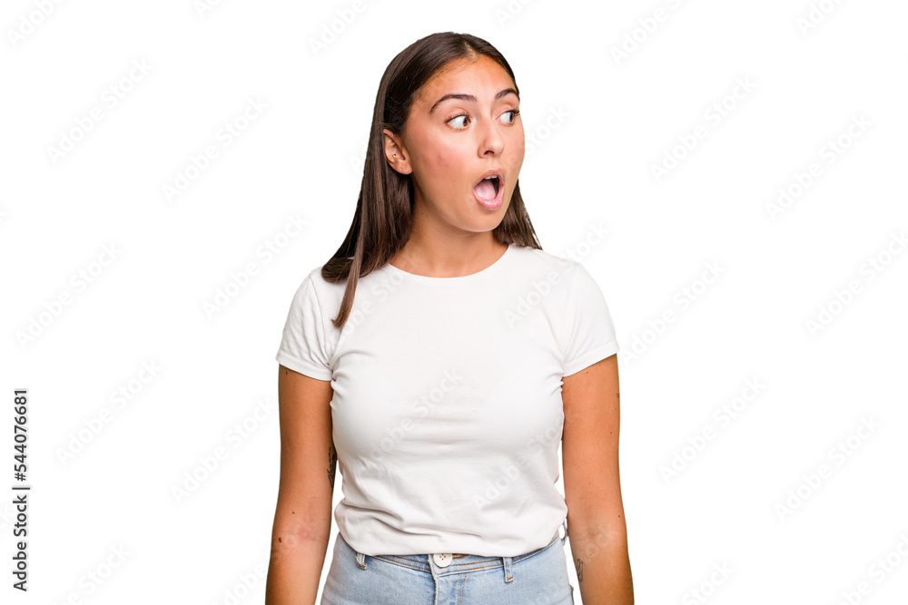 Young cute caucasian woman isolated being shocked because of something she has seen. Young cute caucasian woman isolated being shocked because of something she has seen.