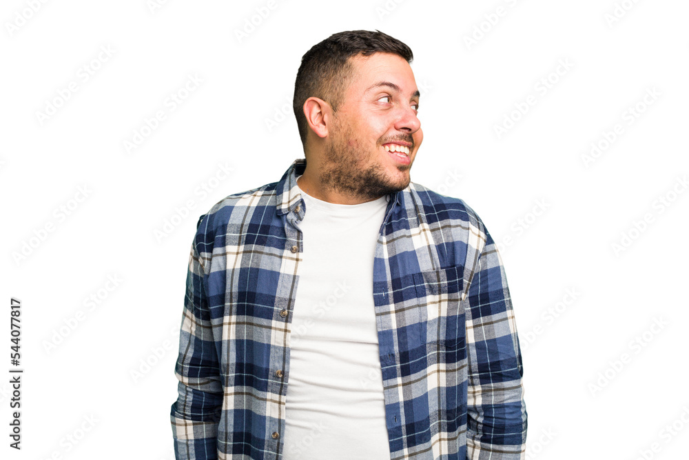 Young caucasian man isolated laughs and closes eyes, feels relaxed and happy. Young caucasian man isolated laughs and closes eyes, feels relaxed and happy.