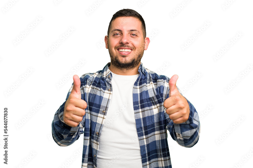 Young caucasian man isolated smiling and raising thumb up Young caucasian man isolated smiling and raising thumb up