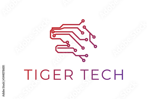 Futuristic Dog or Tiger Digital Electronic Circuit Chip for Tech Logo
