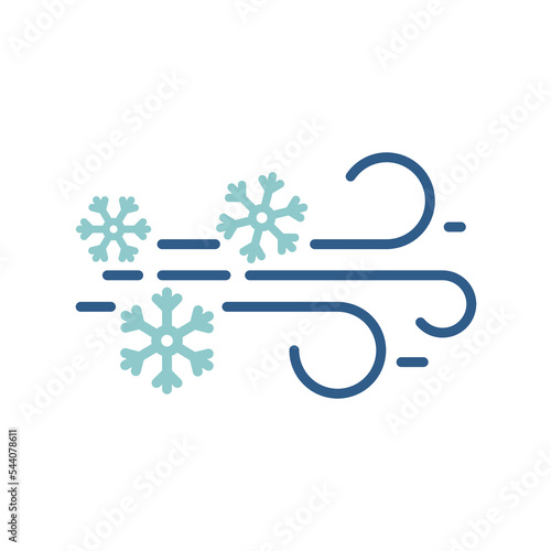 Blue linear wind with snow and weather conditions vector icon. Blizzard and snowy concept icon design. 