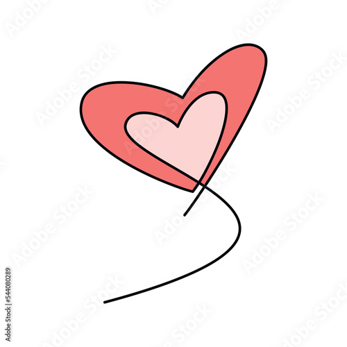 Love concept. Continuous one line drawing. Vector hand drawn red linear heart. Minimal calligraphic design element for print, banner, Valentine’s card, wall art poster, brochure, postcard.