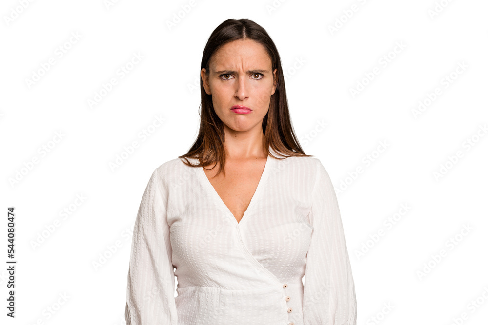 Young caucasian cute woman isolated sad, serious face, feeling miserable and displeased. Young caucasian cute woman isolated sad, serious face, feeling miserable and displeased.