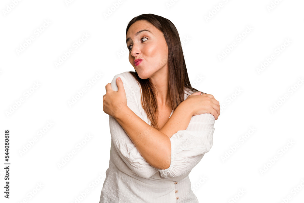 Young caucasian cute woman isolated hugs, smiling carefree and happy. Young caucasian cute woman isolated hugs, smiling carefree and happy.