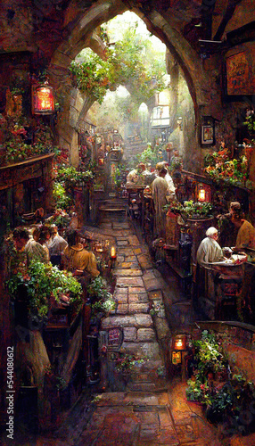 AI generated image of a fairy-tale tavern somewhere in Europe  