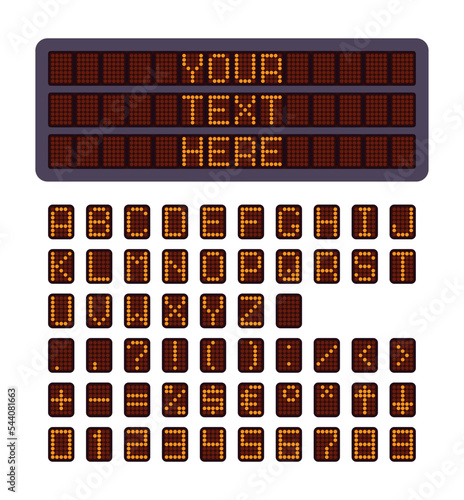 Information text board, digital variable road sign construction set. Changeable electronic traffic dynamic message board, highway matrix display advising travelers. Vector flat style illustration
