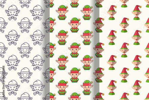 Pack of colorful seamless vector patterns of Christmas elf