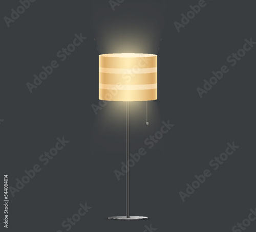 Shining floor lamp isolated. Modern electric torchere for interior, energy furniture. Home equipment