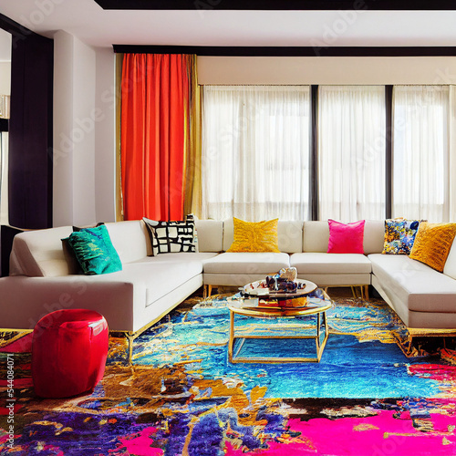 modern living room,gold accents, gaudy decor,patterned rug