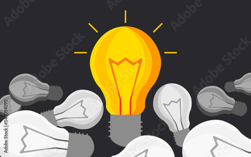 The lamp is electric. Power outage in cities and villages of Ukraine. The concept of thinking and generating ideas on a black horizontal background. Vector.