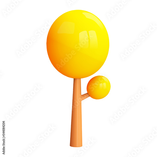 3d render abstract autumn tree isolated on white background. Abstract yellow plan shape design element. Vector cartoon illustration.