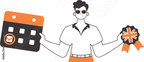 The guy is an English teacher. The concept of learning a foreign language. Linear trendy style. Isolated, vector illustration.