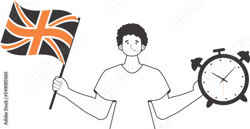 The guy is an English teacher. The concept of learning a foreign language. Lineart style. Isolated, vector illustration.