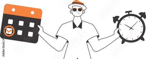 The guy helps teaches English. The concept of learning a foreign language. Linear modern style. Isolated, vector illustration.