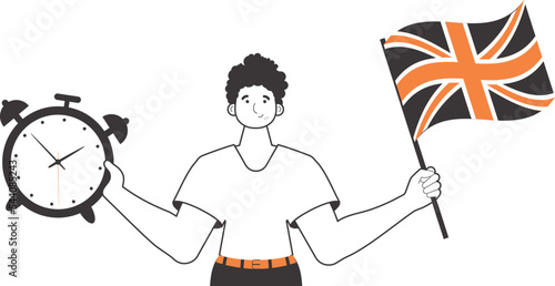 The guy helps teaches English. The concept of learning a foreign language. Lineart style. Isolated, vector illustration.