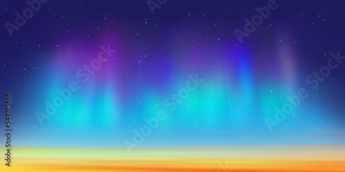 Polar lights, starry sky. Northern landscapes. Vector illustration.