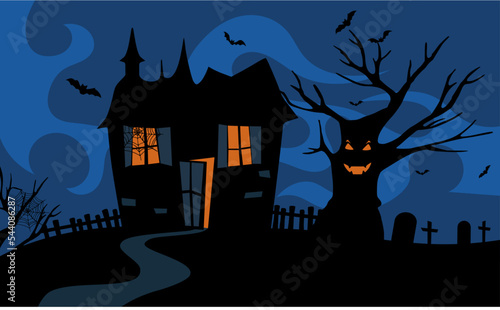 Haunted house on halloween night
