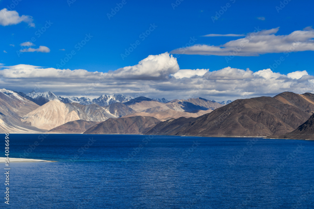 Pangong Tso or Pangong Lake is an endorheic lake spanning eastern Ladakh and West Tibet situated at an elevation of 4,225 m.