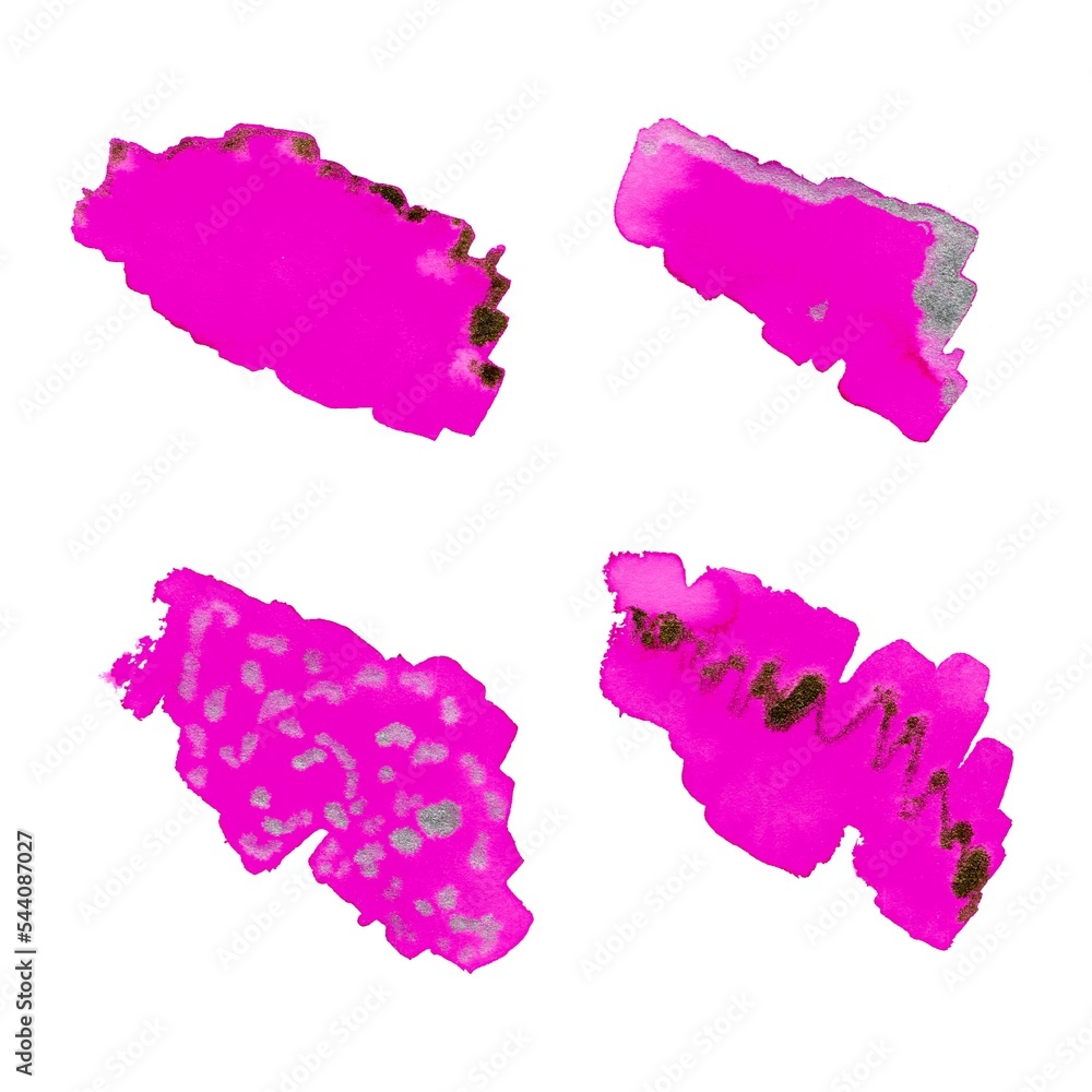 A set of hand-painted watercolor abstract stains. Collection of elements for design. Pink clipart.