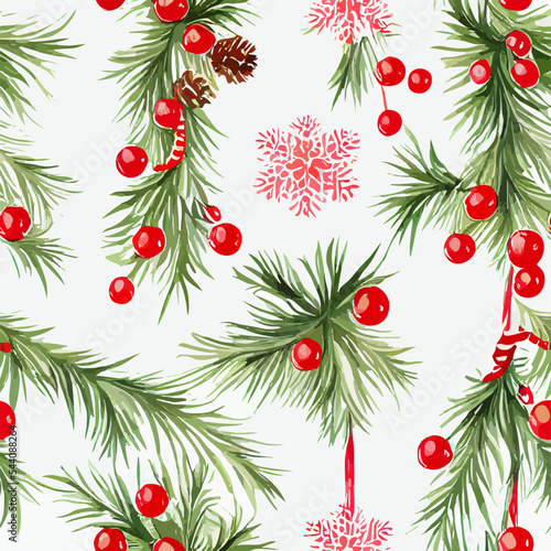 Seamless pattern christmas branch, watercolor xmas omela endless pattern. New-year collection © Llama-World-studio