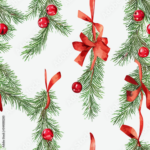 Seamless pattern christmas branch, watercolor omela endless pattern. New-year collection