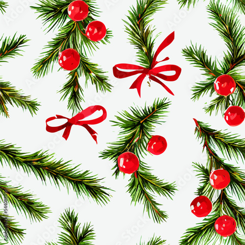 Seamless christmas decoration branch, watercolor omela endless pattern. New-year collection photo