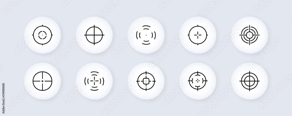 Sight set icon. Aim, cursor, target audience, data analysis, targeting, goal, targetologist, achieve, achievement, planning. Business concept. Vector line icon for Business and Advertising Sight set icon. Aim, cursor, target audience, data analysis, targeting, goal, targetologist, achieve, achievement, planning. Business concept. Vector line icon for Business and Advertising