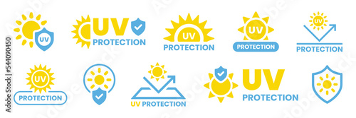 UV protection icon set. UV radiation icon. Ultraviolet symbol, logo vector illustration.
