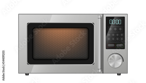 Realistic microwave. Modern kitchen appliance. Domestic electronic household equipment