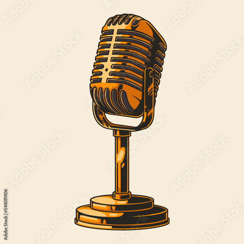 Gold microphone emblem vintage colorful