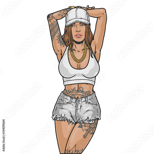 Cocky girl portrait emblem colorful