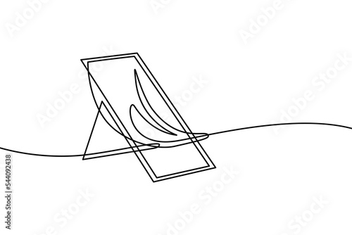 Deckchair in continuous line art drawing style. Folding deck chair black linear sketch isolated on white background. Vector illustration
