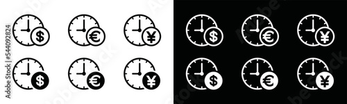 Time is money icon. Clock with coins currency symbol icon. Saving time or save time and money, vector illustration