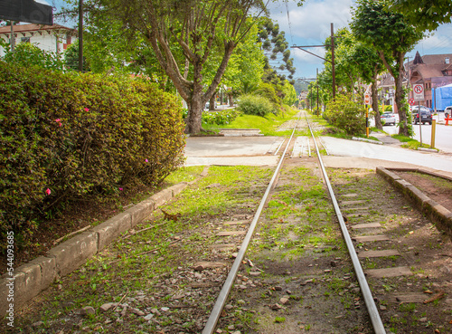 View of the train tracks and gardens in Campos do Jordão, Brazil