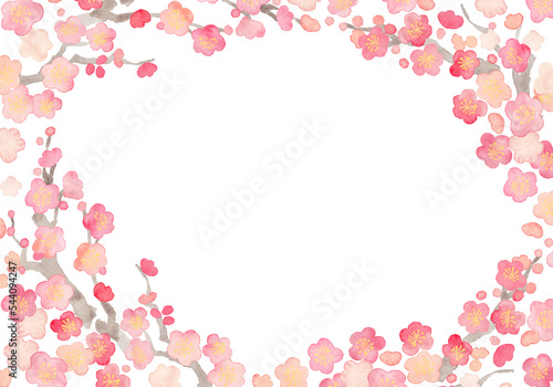 水彩で描いた紅梅のふんわりフレーム © Kiyosi