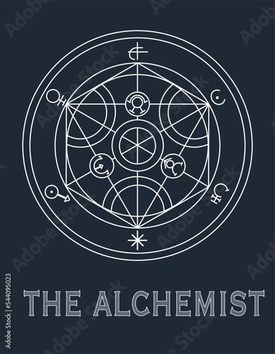 Vector alchemical circle of basic elements. Sacred geometry, vintage design. Magic circle ring, Magic Spell Ring Sparkle, incantation circle, Superpower. Boho print, poster, t-shirt textile.