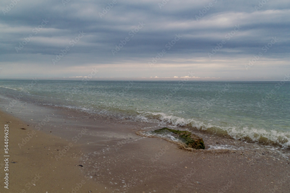 Fototapeta premium Beautiful seaside view landscape photo. Beautiful nature scenery photography with cloudy sky on background. Idyllic scene. High quality picture for wallpaper, travel blog, magazine, article