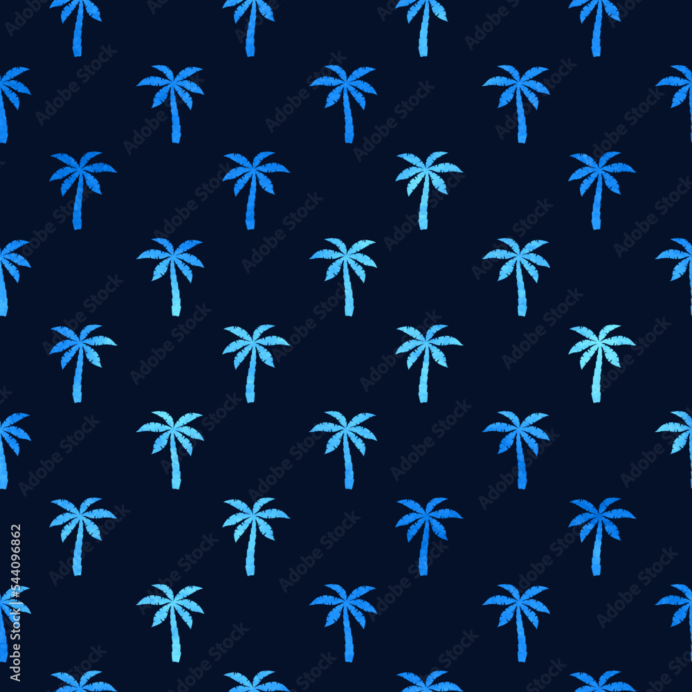 Palm seamless pattern. Repeated palm trees patern. Coconut tree on blue background. Repeating tropical texture for design prints. Repeat coconuts palmtree. Palmetto backdrop. Vector illustration Palm seamless pattern. Repeated palm trees patern. Coconut tree on blue background. Repeating tropical texture for design prints. Repeat coconuts palmtree. Palmetto backdrop. Vector illustration