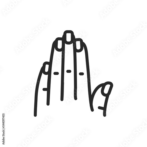 Women's hand with manicure color line icon. Isolated vector element.