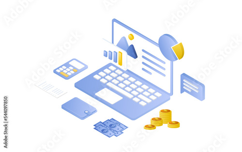 Wallpaper Mural Financial management concept and investment, Flat design of payment and finance with money, cash, banknote, calculator and credit card. Torontodigital.ca