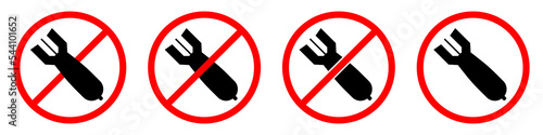No bomb sign. Air bomb is forbidden. Prohibited sign of air bomb. Set of red prohibition signs. Vector illustration