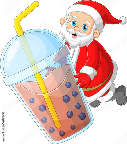 Santa claus with big bubble tea drink