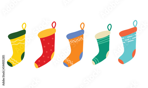 Set of Christmas socks for preset or gift isolated on white background. Vector illustration.