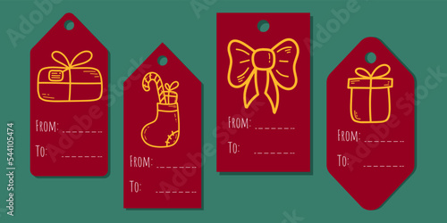 Christmas cute gift tag with doodle vector illustration