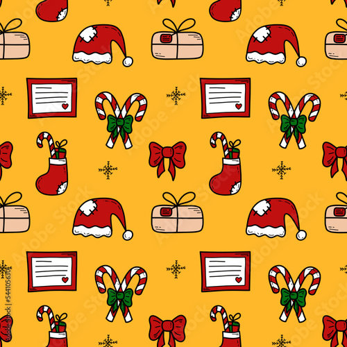 Doodle Christmas and new year vector seamless pattern